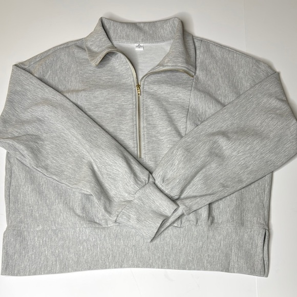 Anrabess oversize gray gold Half-Zip rayon/polyester/spandex top XL - Picture 3 of 6